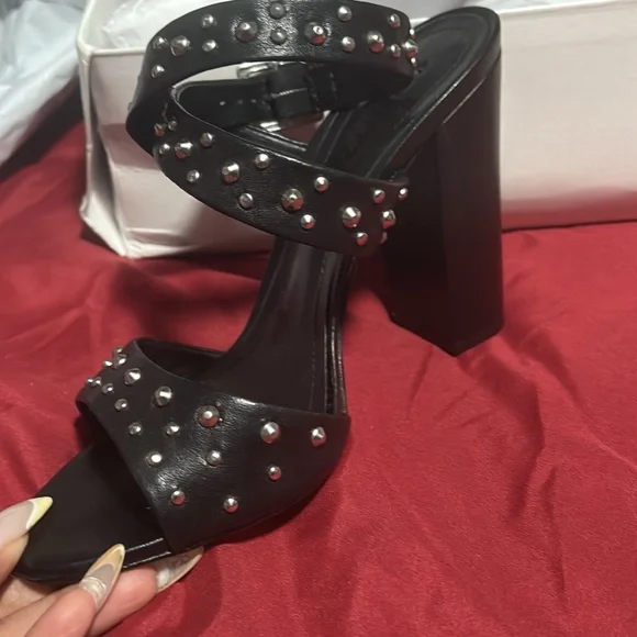 Black Studded Women's Heels - Picture 1 of 2